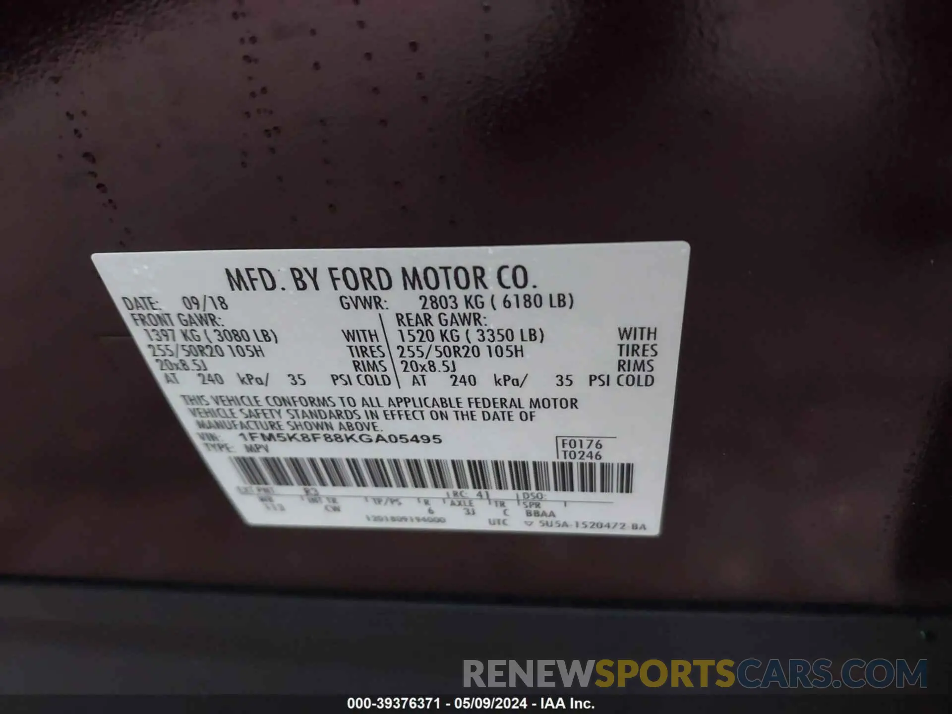 9 Photograph of a damaged car 1FM5K8F88KGA05495 FORD EXPLORER 2019