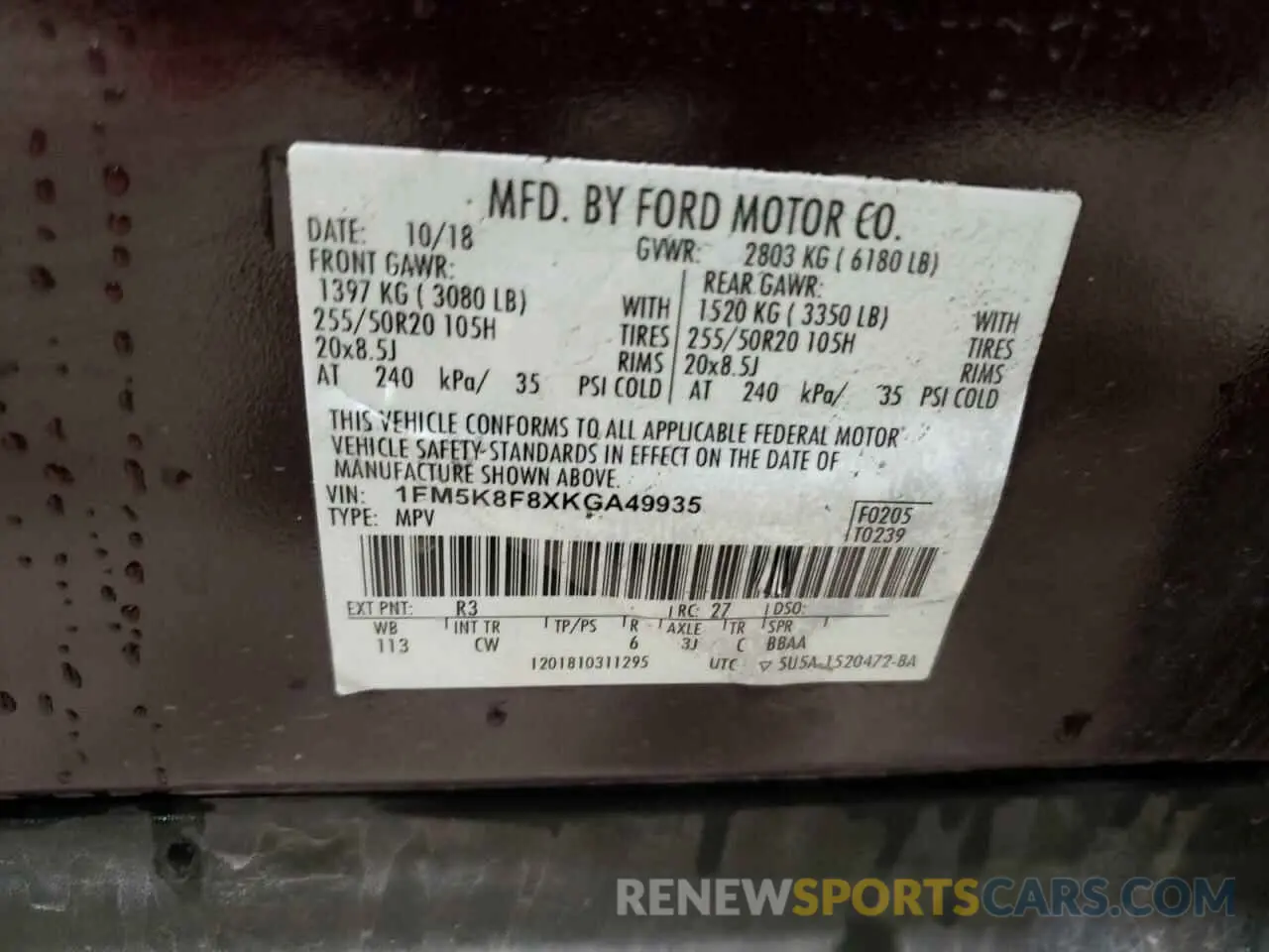 14 Photograph of a damaged car 1FM5K8F8XKGA49935 FORD EXPLORER 2019