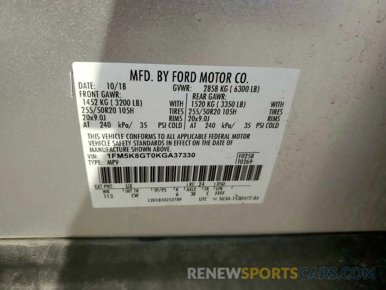 16 Photograph of a damaged car 1FM5K8GT0KGA37330 FORD EXPLORER 2019