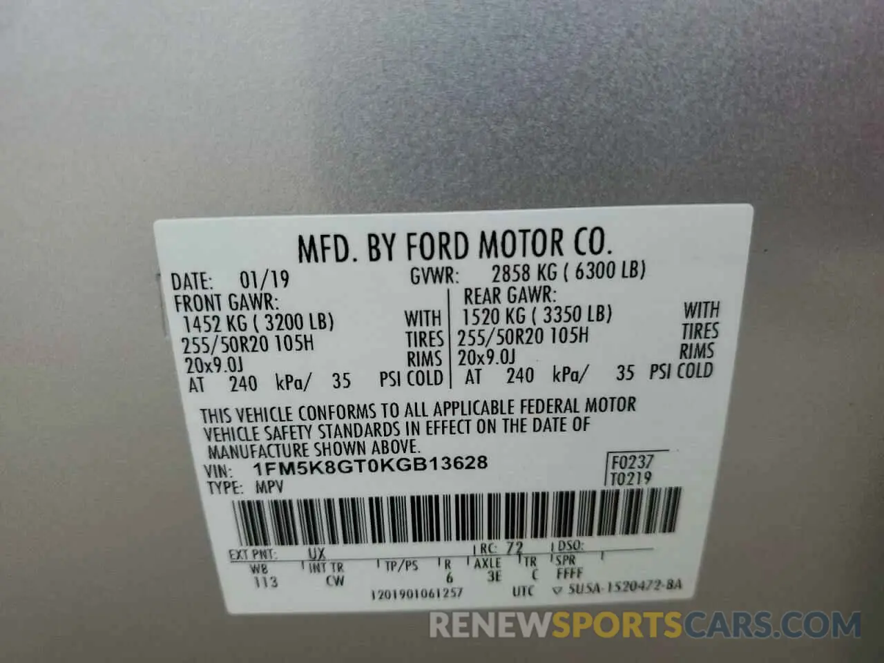 14 Photograph of a damaged car 1FM5K8GT0KGB13628 FORD EXPLORER 2019