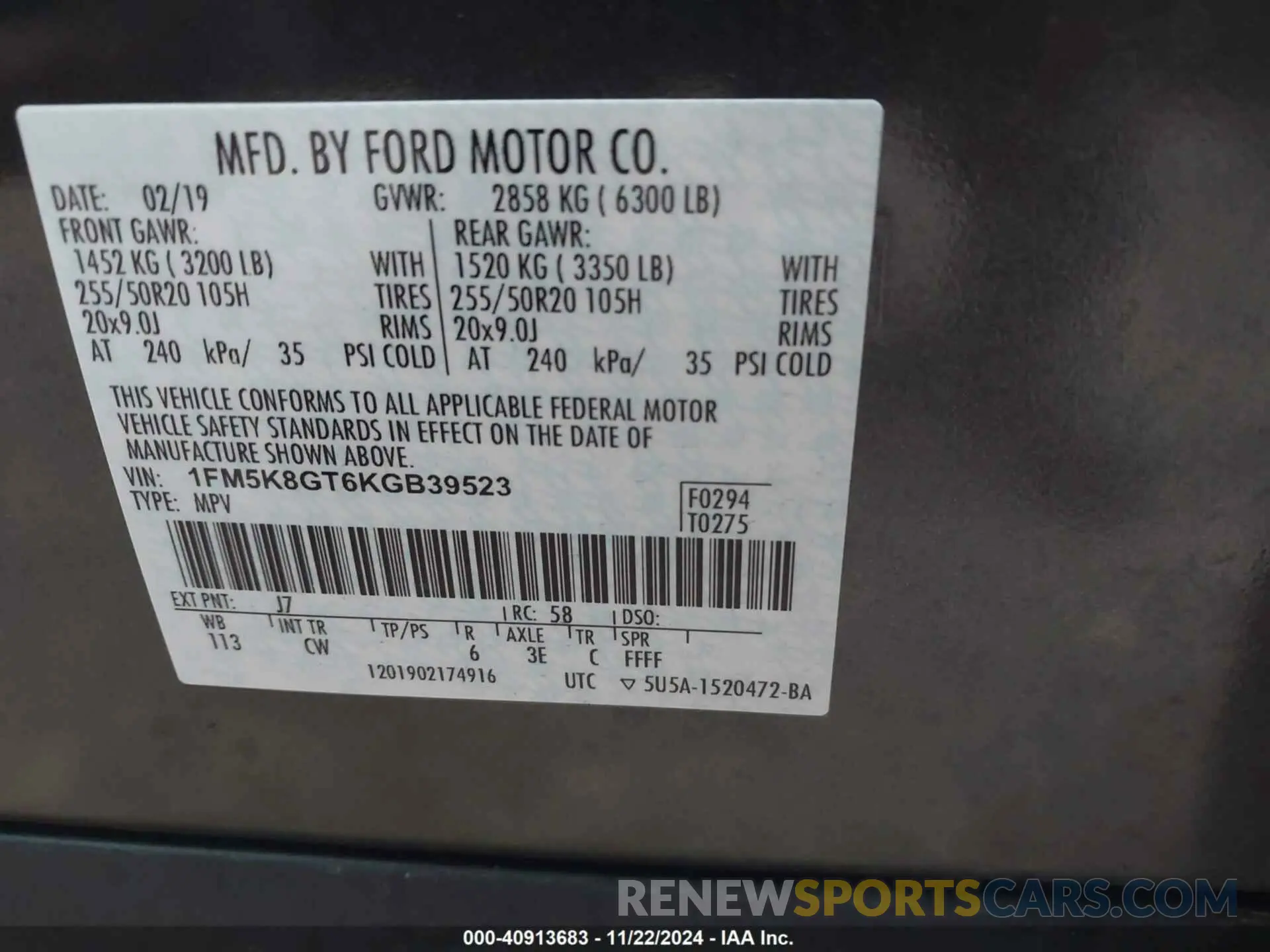 9 Photograph of a damaged car 1FM5K8GT6KGB39523 FORD EXPLORER 2019