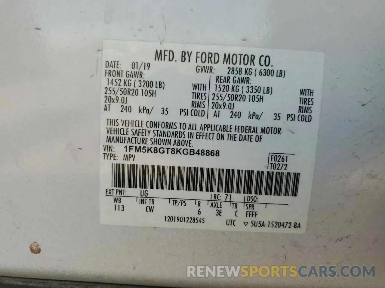 13 Photograph of a damaged car 1FM5K8GT8KGB48868 FORD EXPLORER 2019