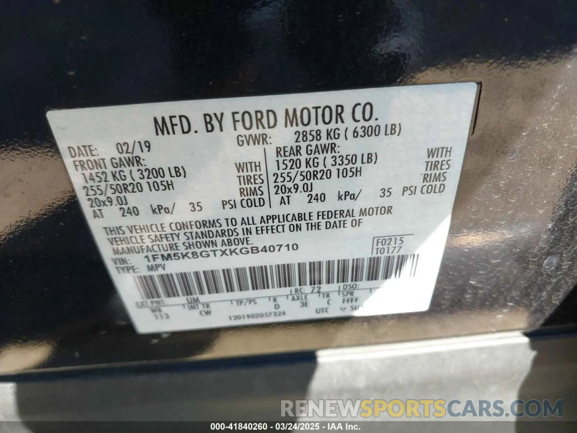 9 Photograph of a damaged car 1FM5K8GTXKGB40710 FORD EXPLORER 2019