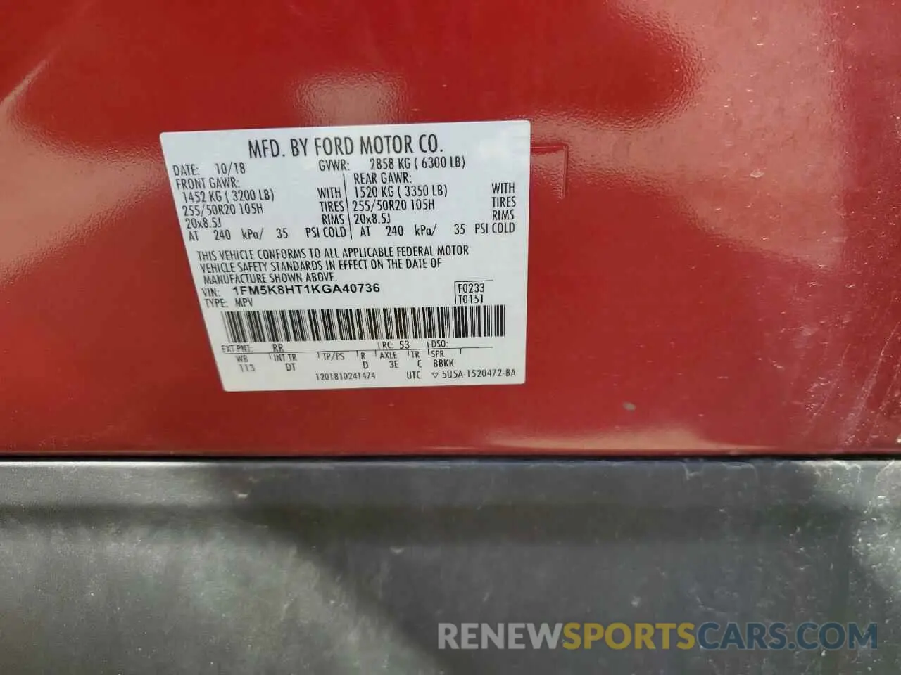 12 Photograph of a damaged car 1FM5K8HT1KGA40736 FORD EXPLORER 2019