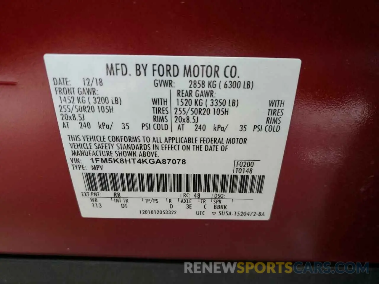 13 Photograph of a damaged car 1FM5K8HT4KGA87078 FORD EXPLORER 2019