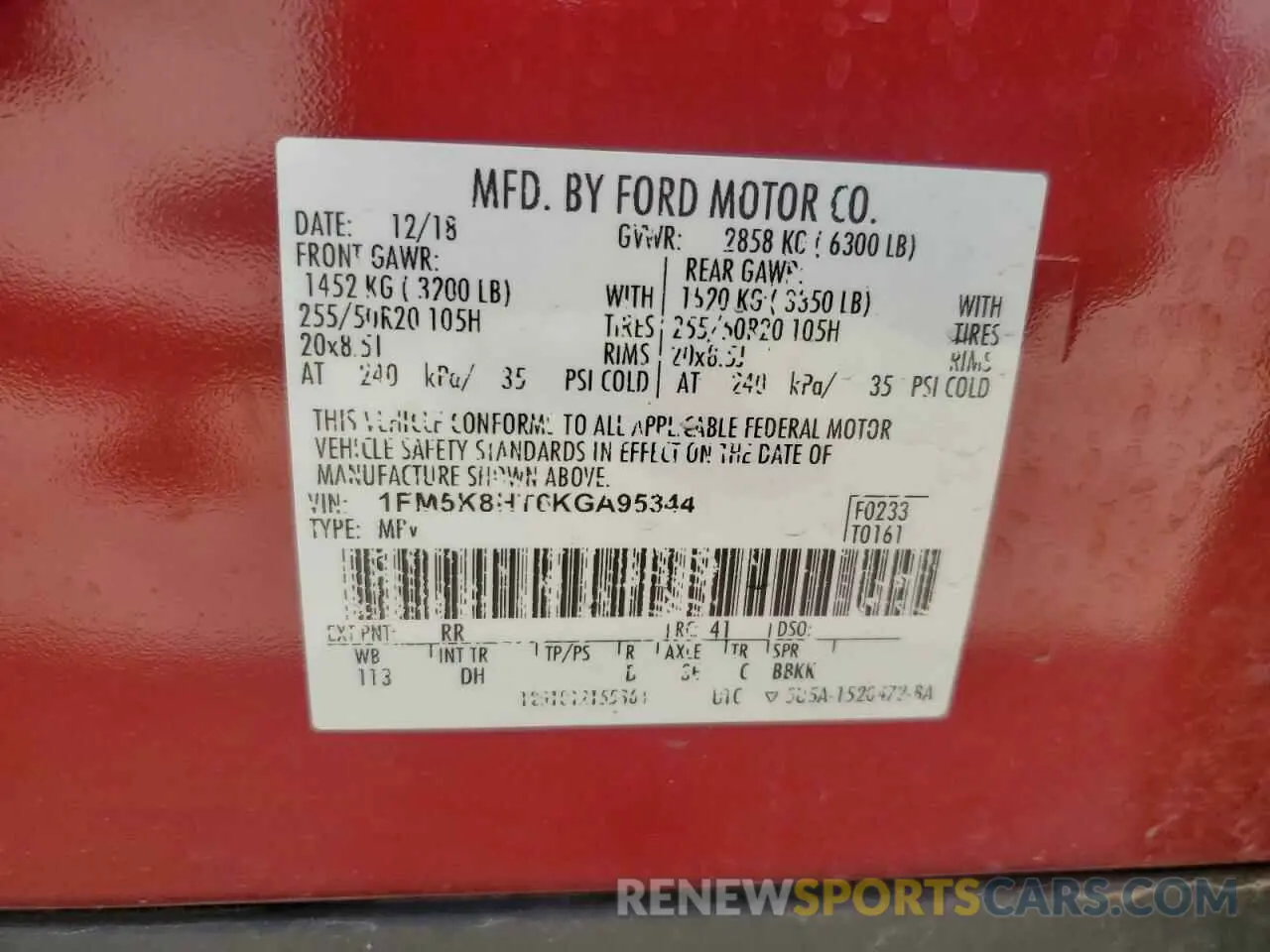 13 Photograph of a damaged car 1FM5K8HT6KGA95344 FORD EXPLORER 2019