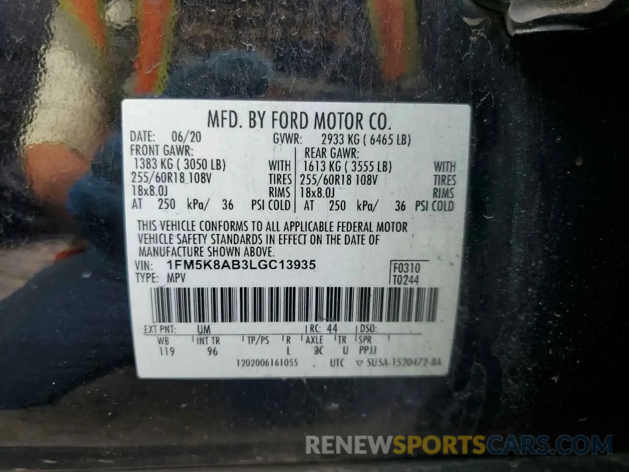 14 Photograph of a damaged car 1FM5K8AB3LGC13935 FORD EXPLORER 2020