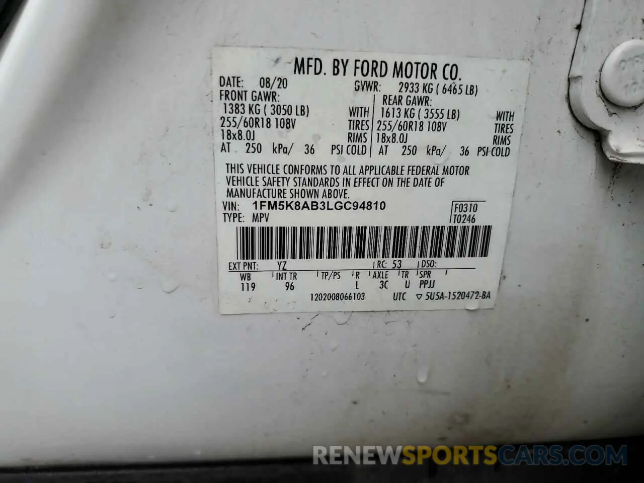 13 Photograph of a damaged car 1FM5K8AB3LGC94810 FORD EXPLORER 2020