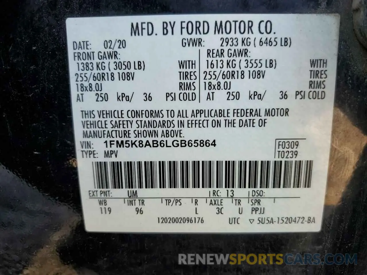 14 Photograph of a damaged car 1FM5K8AB6LGB65864 FORD EXPLORER 2020