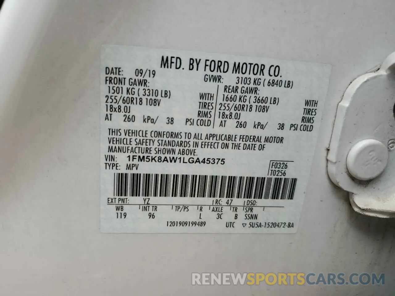 13 Photograph of a damaged car 1FM5K8AW1LGA45375 FORD EXPLORER 2020