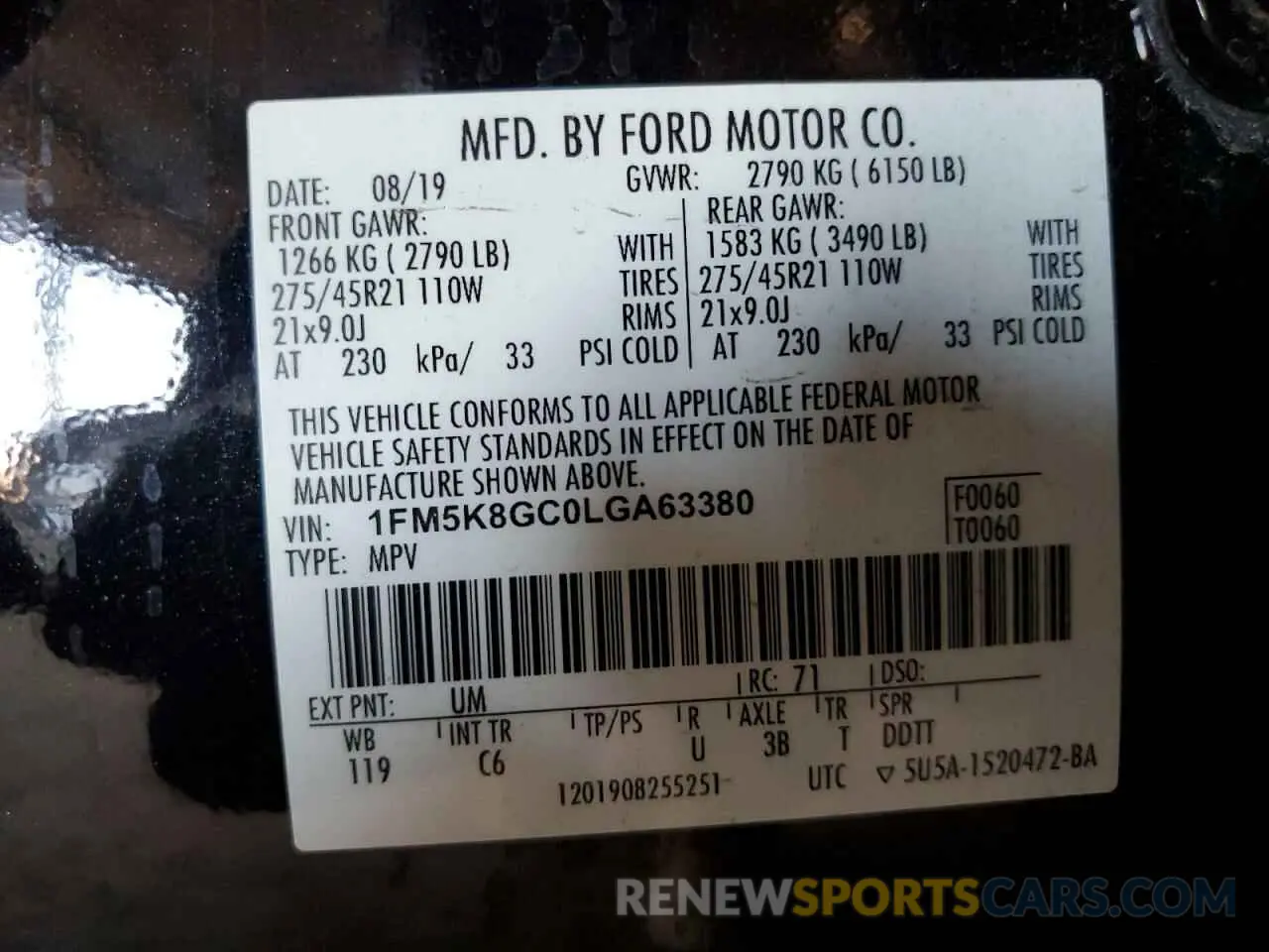 13 Photograph of a damaged car 1FM5K8GC0LGA63380 FORD EXPLORER 2020