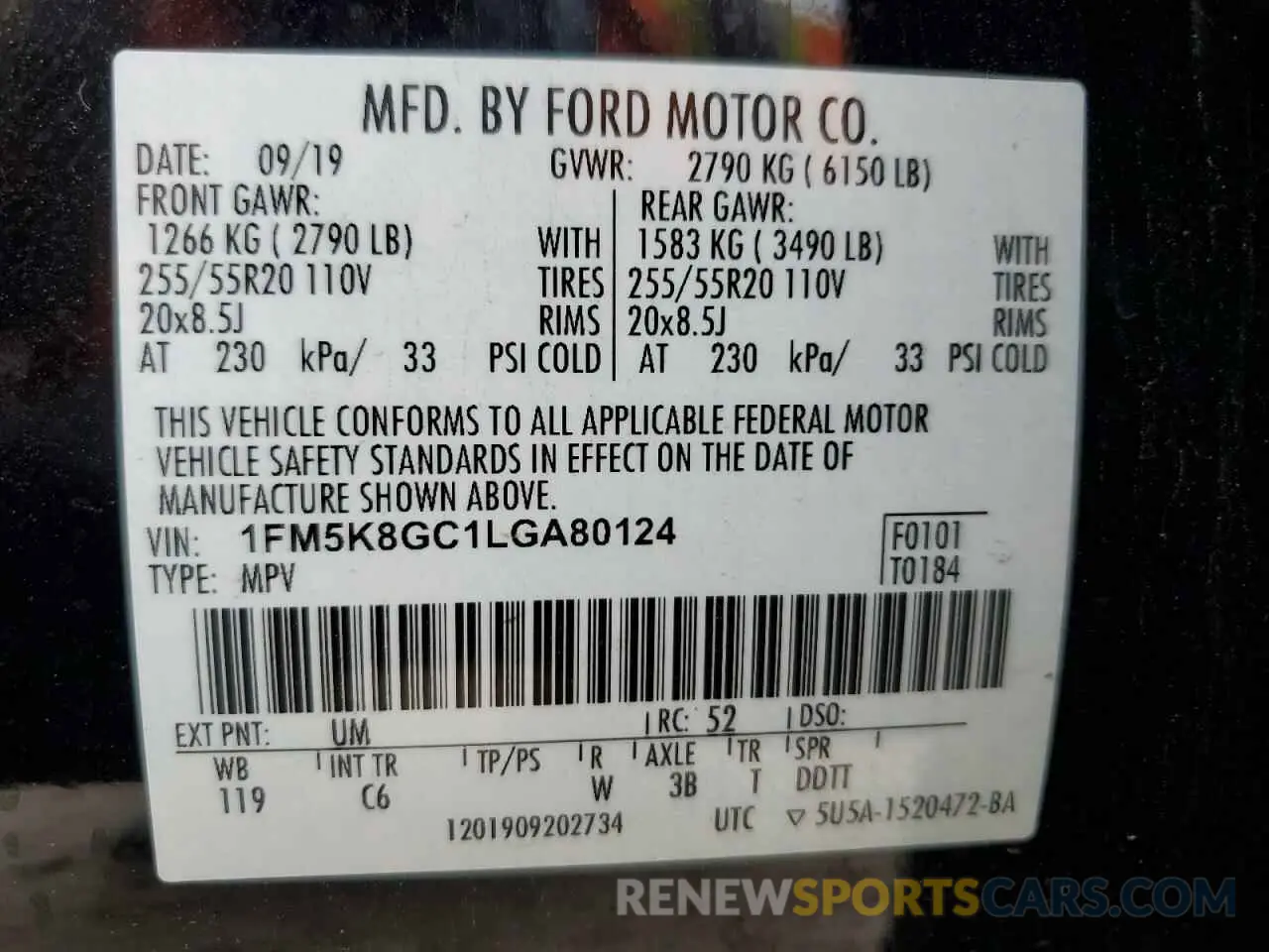 13 Photograph of a damaged car 1FM5K8GC1LGA80124 FORD EXPLORER 2020