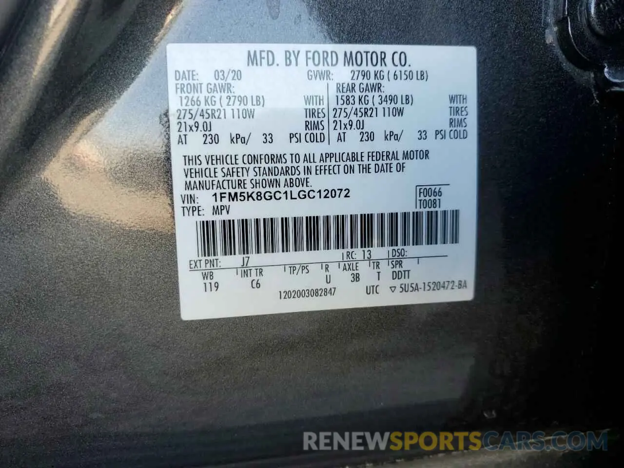 13 Photograph of a damaged car 1FM5K8GC1LGC12072 FORD EXPLORER 2020