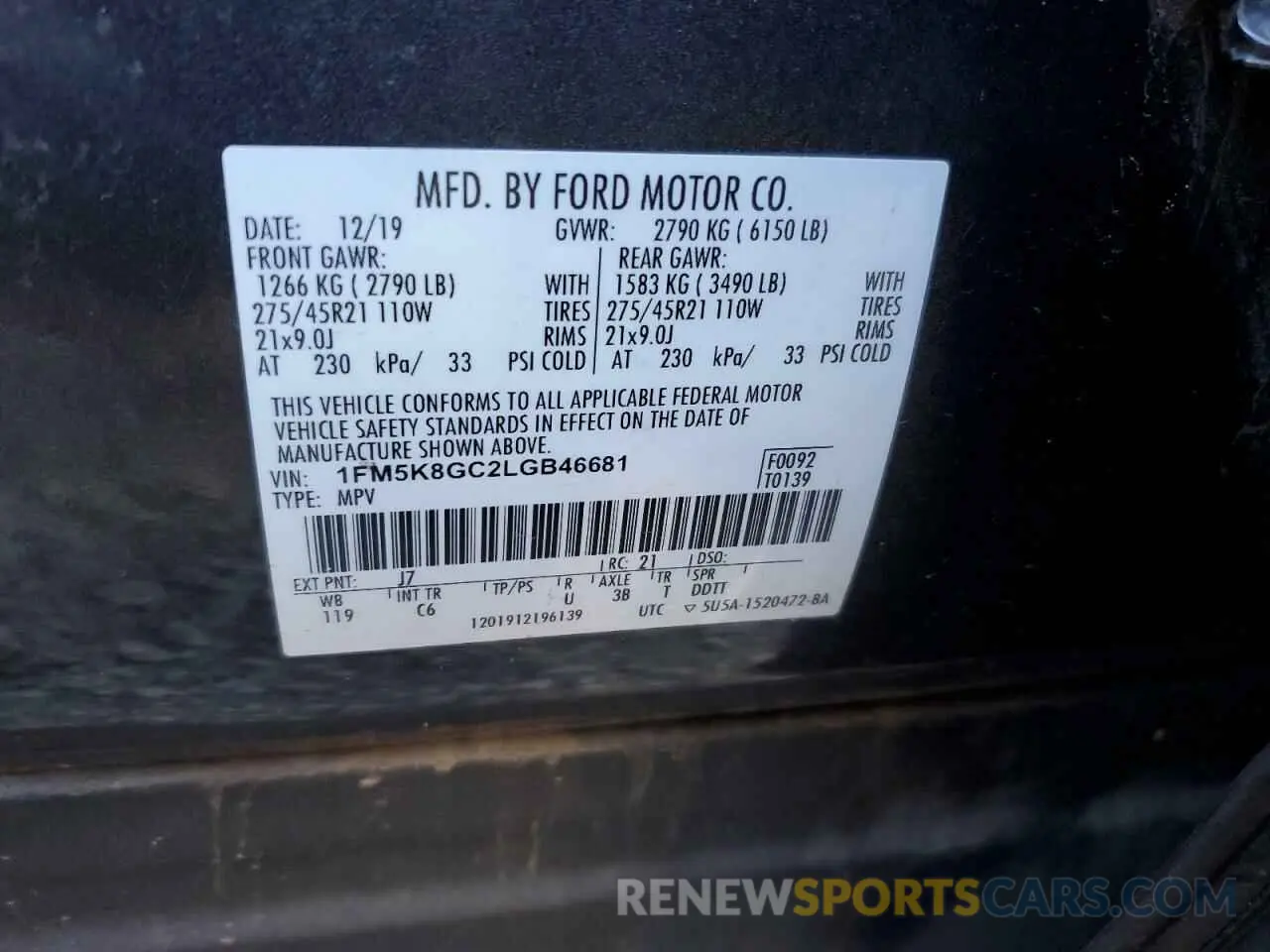 14 Photograph of a damaged car 1FM5K8GC2LGB46681 FORD EXPLORER 2020