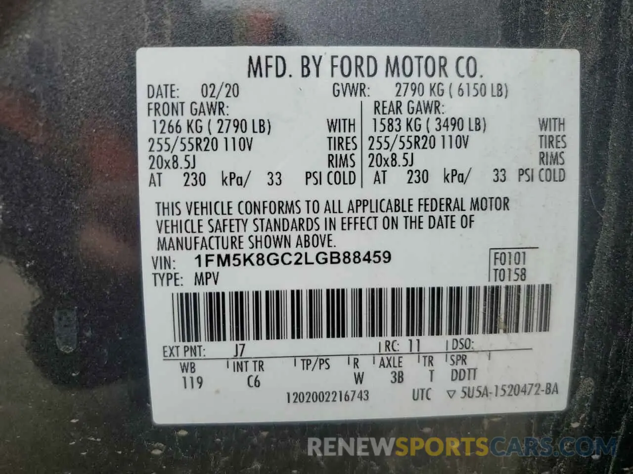 14 Photograph of a damaged car 1FM5K8GC2LGB88459 FORD EXPLORER 2020