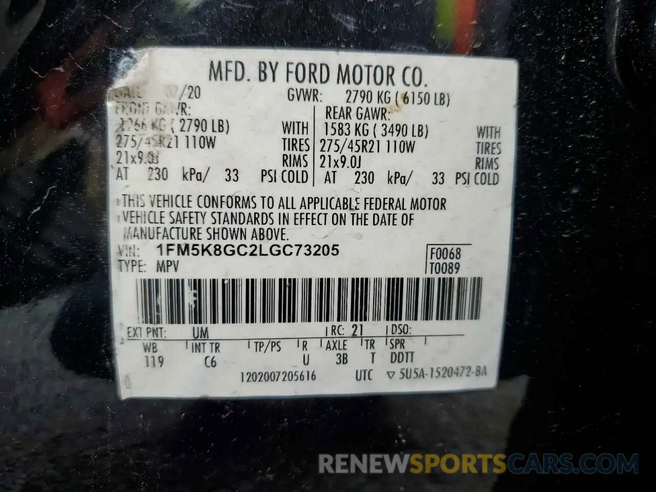 13 Photograph of a damaged car 1FM5K8GC2LGC73205 FORD EXPLORER 2020