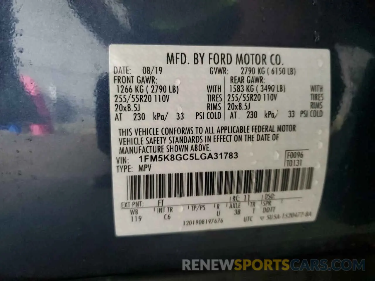 14 Photograph of a damaged car 1FM5K8GC5LGA31783 FORD EXPLORER 2020