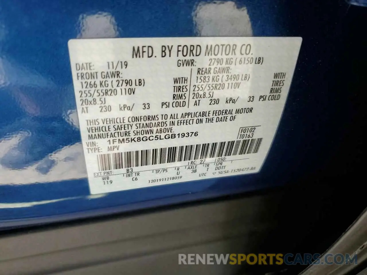 13 Photograph of a damaged car 1FM5K8GC5LGB19376 FORD EXPLORER 2020