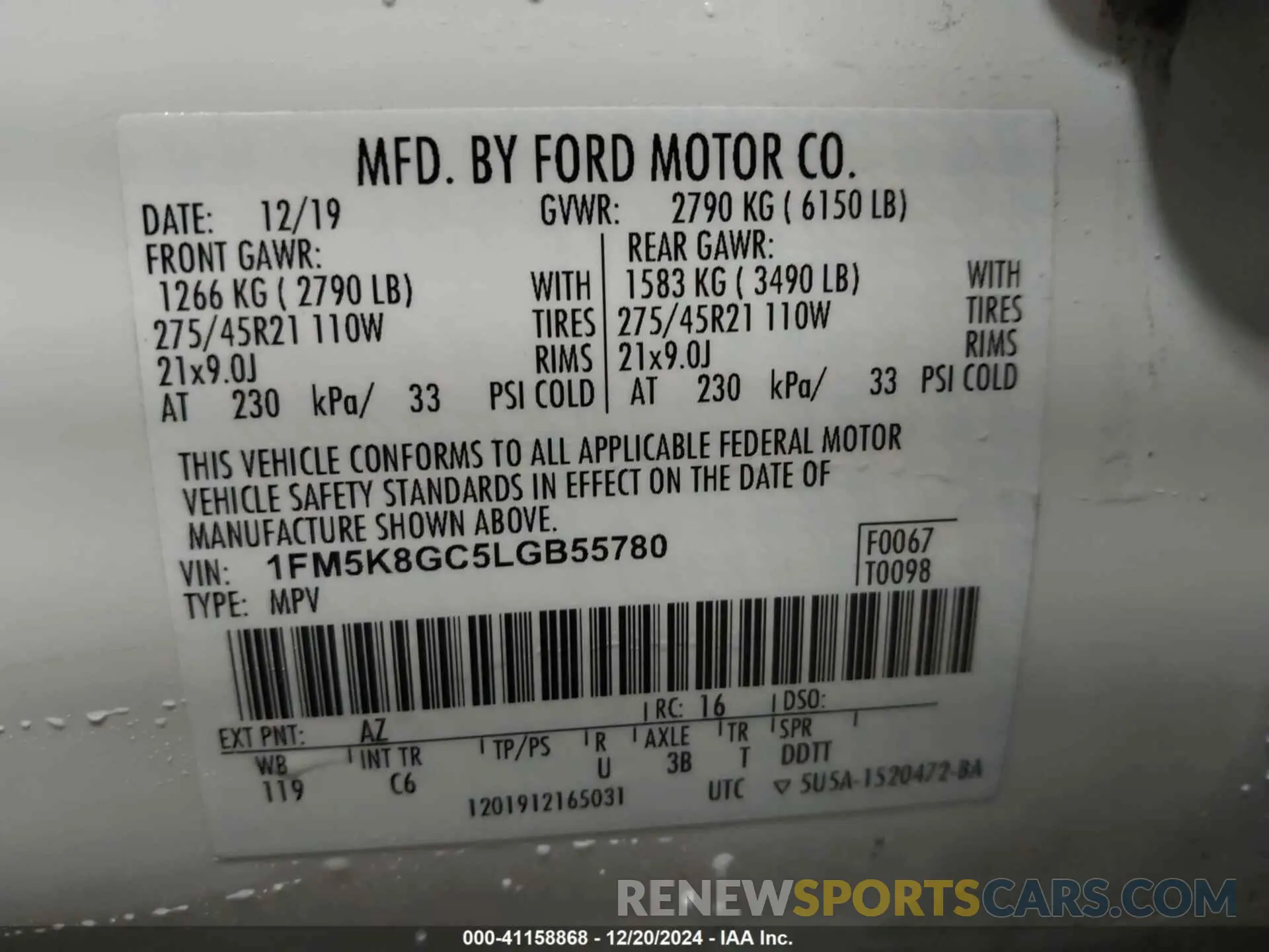 9 Photograph of a damaged car 1FM5K8GC5LGB55780 FORD EXPLORER 2020