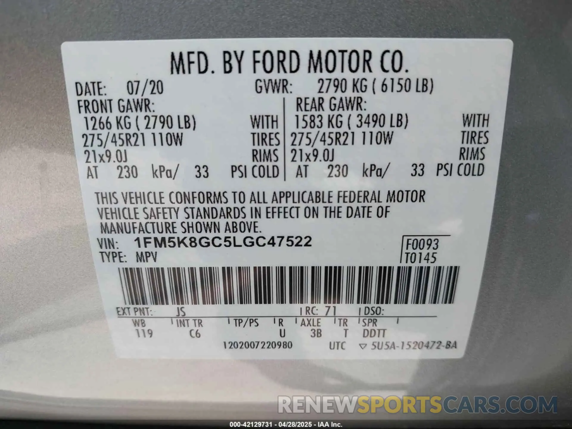 9 Photograph of a damaged car 1FM5K8GC5LGC47522 FORD EXPLORER 2020