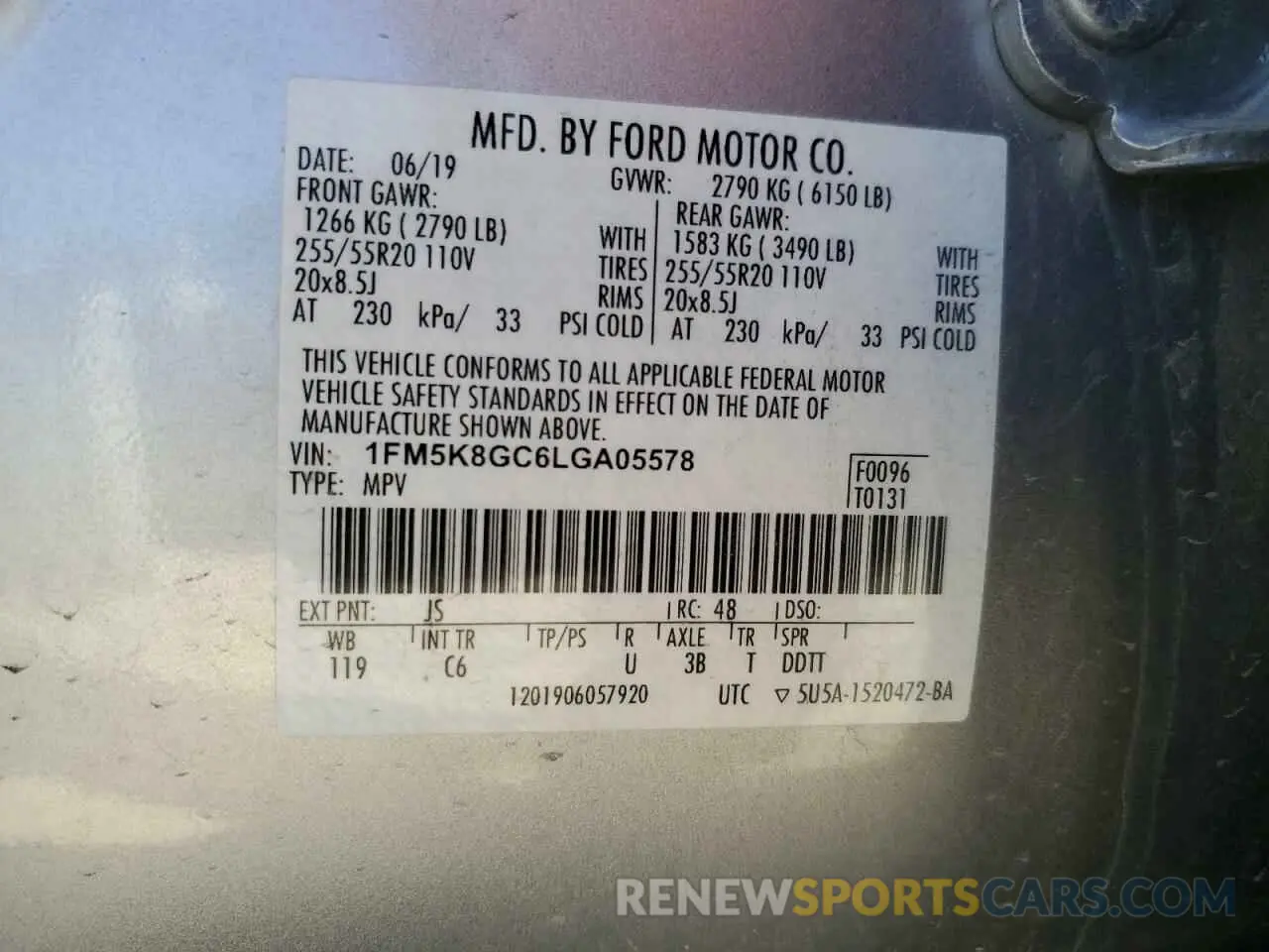 13 Photograph of a damaged car 1FM5K8GC6LGA05578 FORD EXPLORER 2020