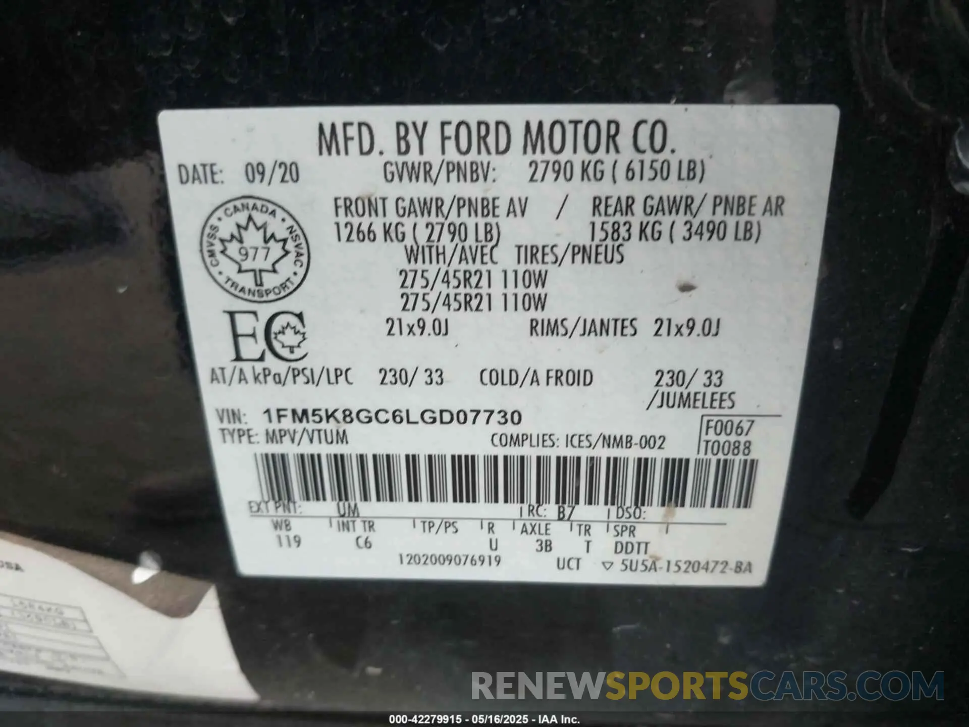 9 Photograph of a damaged car 1FM5K8GC6LGD07730 FORD EXPLORER 2020