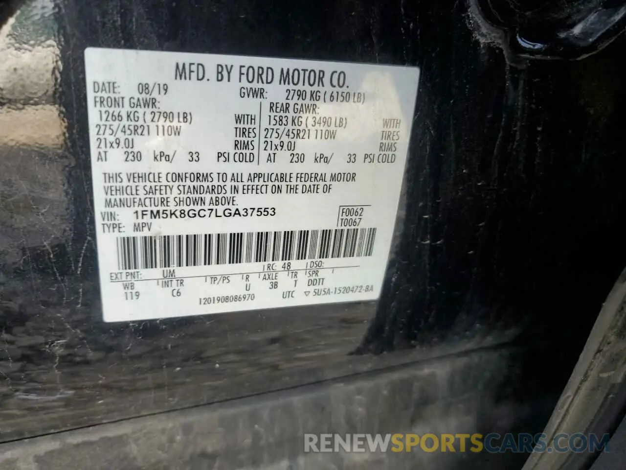 13 Photograph of a damaged car 1FM5K8GC7LGA37553 FORD EXPLORER 2020