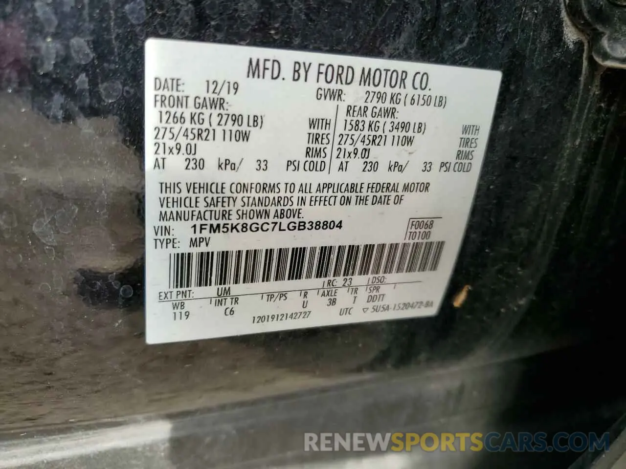 14 Photograph of a damaged car 1FM5K8GC7LGB38804 FORD EXPLORER 2020