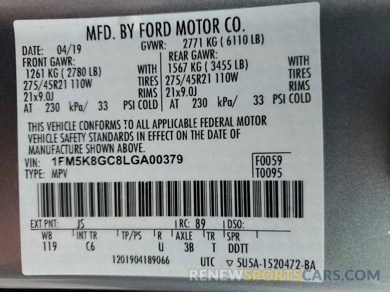 14 Photograph of a damaged car 1FM5K8GC8LGA00379 FORD EXPLORER 2020