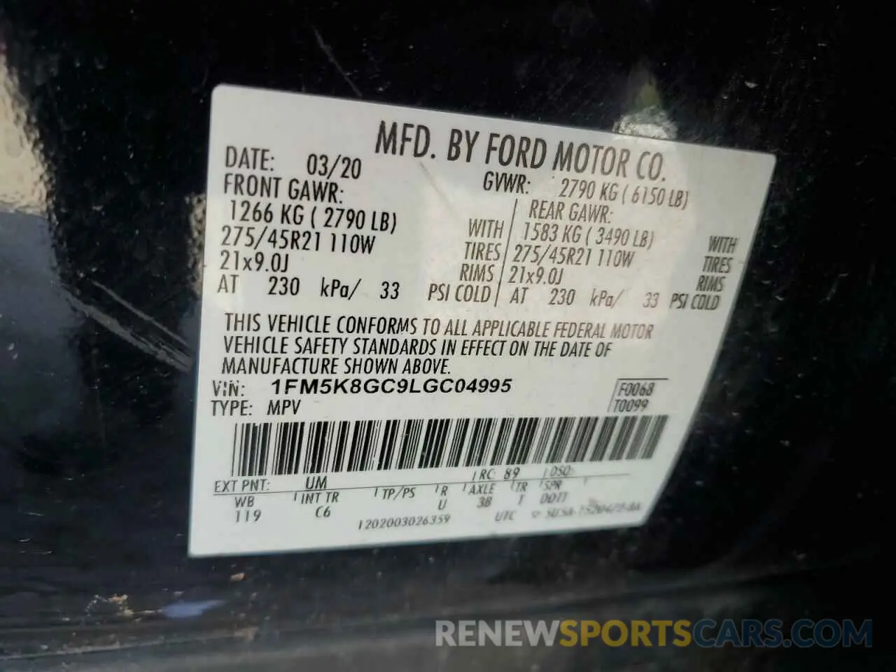 13 Photograph of a damaged car 1FM5K8GC9LGC04995 FORD EXPLORER 2020