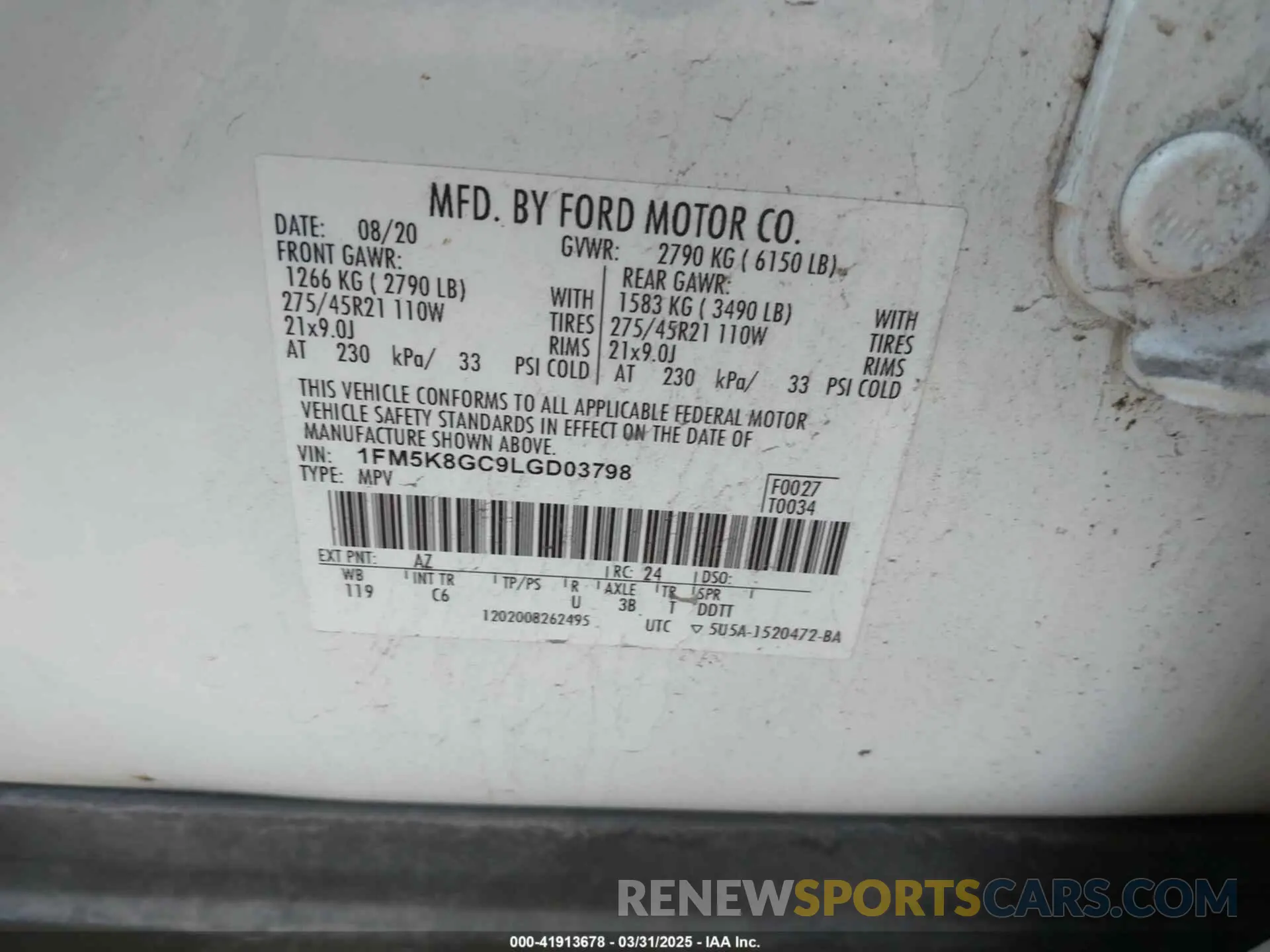 9 Photograph of a damaged car 1FM5K8GC9LGD03798 FORD EXPLORER 2020