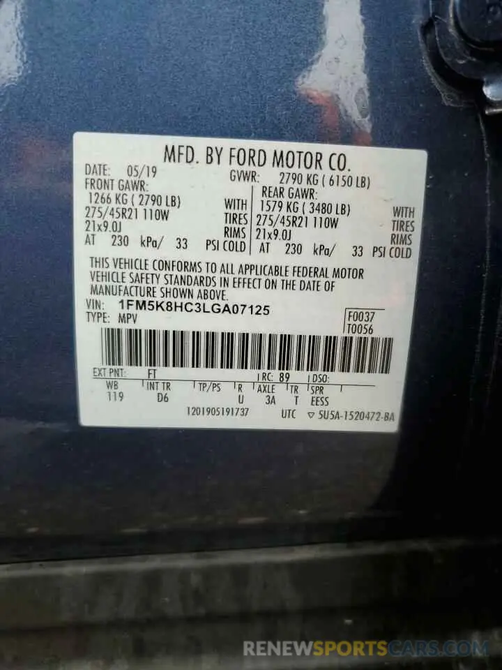 14 Photograph of a damaged car 1FM5K8HC3LGA07125 FORD EXPLORER 2020