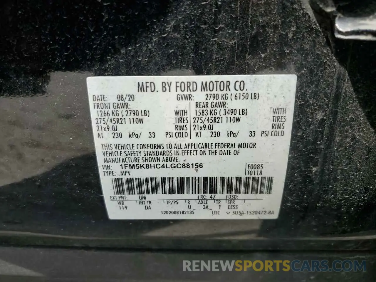 13 Photograph of a damaged car 1FM5K8HC4LGC88156 FORD EXPLORER 2020