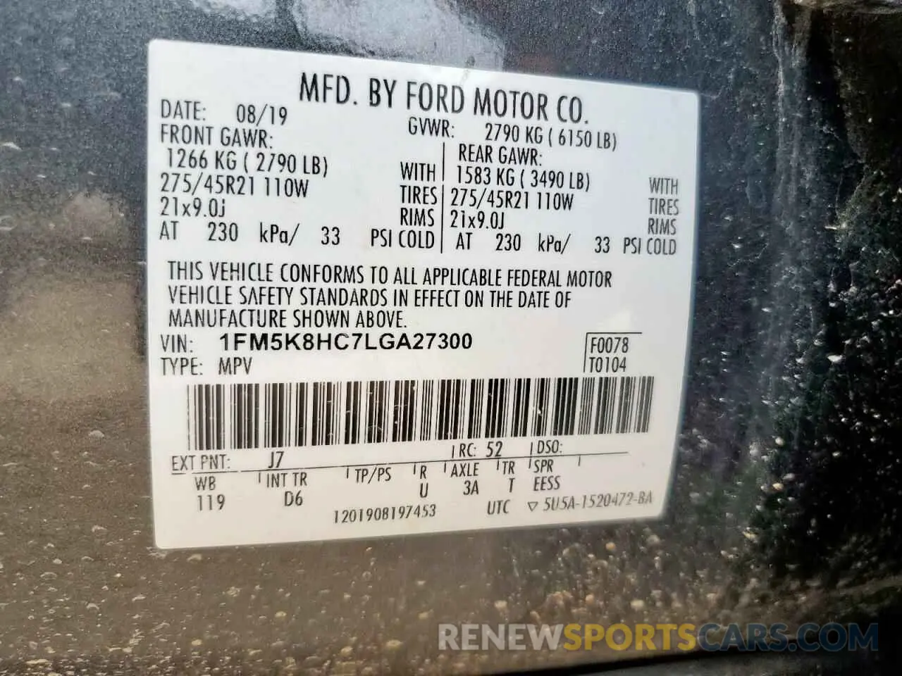 13 Photograph of a damaged car 1FM5K8HC7LGA27300 FORD EXPLORER 2020