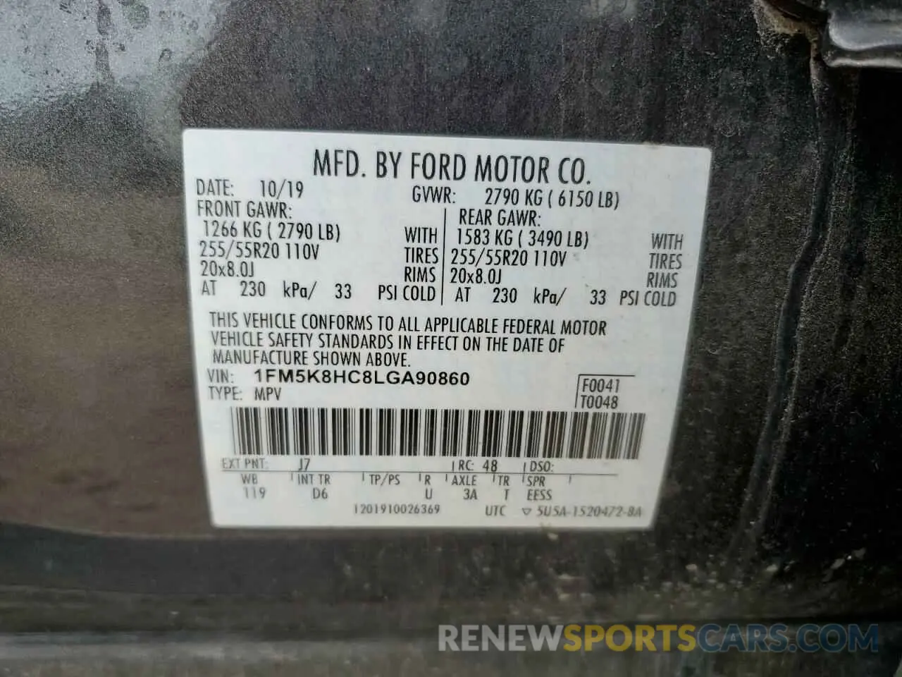 14 Photograph of a damaged car 1FM5K8HC8LGA90860 FORD EXPLORER 2020
