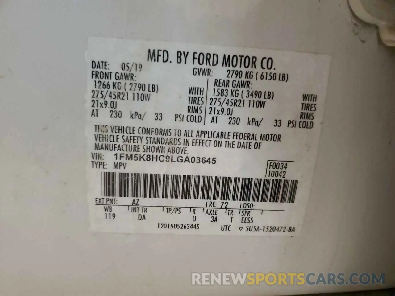 13 Photograph of a damaged car 1FM5K8HC9LGA03645 FORD EXPLORER 2020