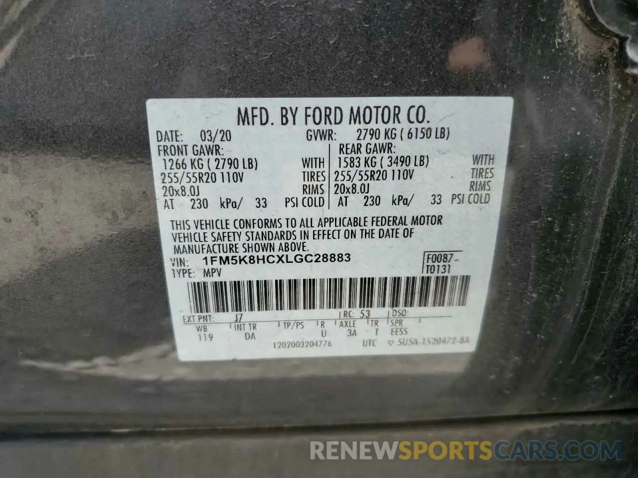 13 Photograph of a damaged car 1FM5K8HCXLGC28883 FORD EXPLORER 2020