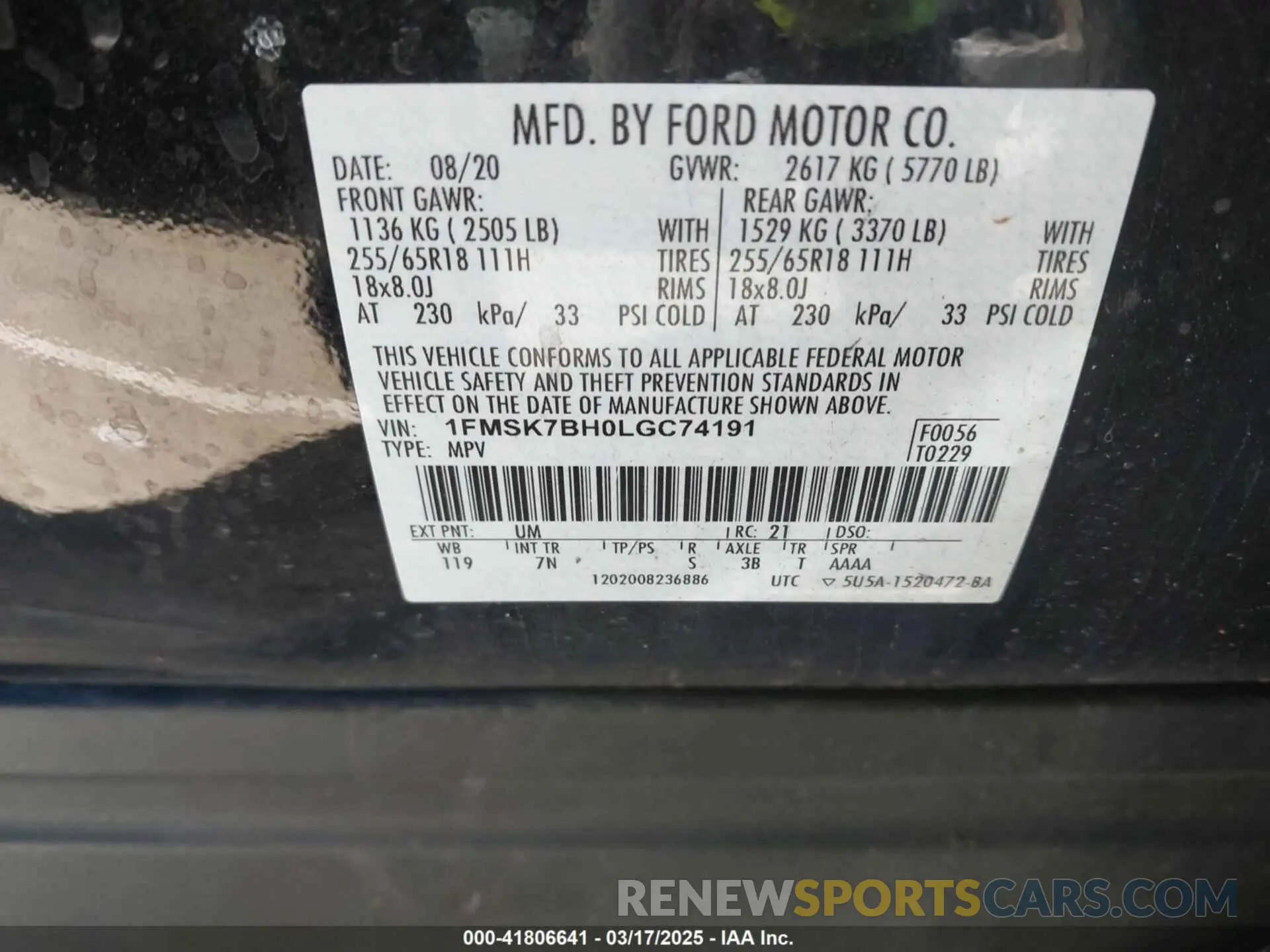 9 Photograph of a damaged car 1FMSK7BH0LGC74191 FORD EXPLORER 2020
