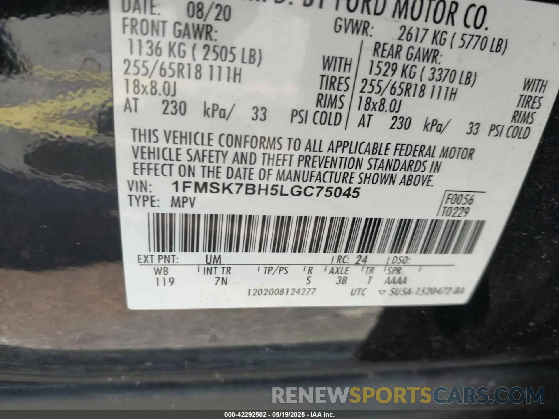 9 Photograph of a damaged car 1FMSK7BH5LGC75045 FORD EXPLORER 2020