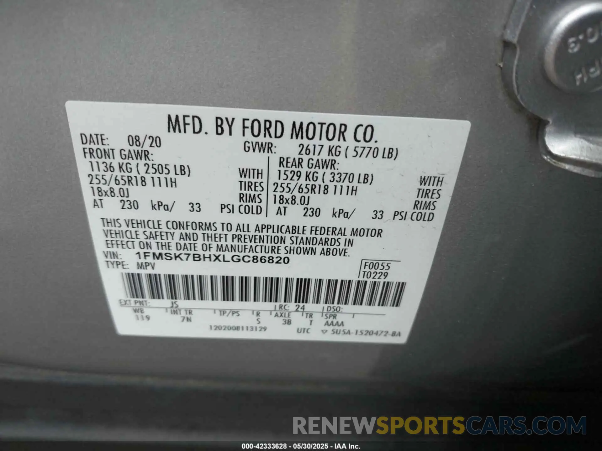 9 Photograph of a damaged car 1FMSK7BHXLGC86820 FORD EXPLORER 2020