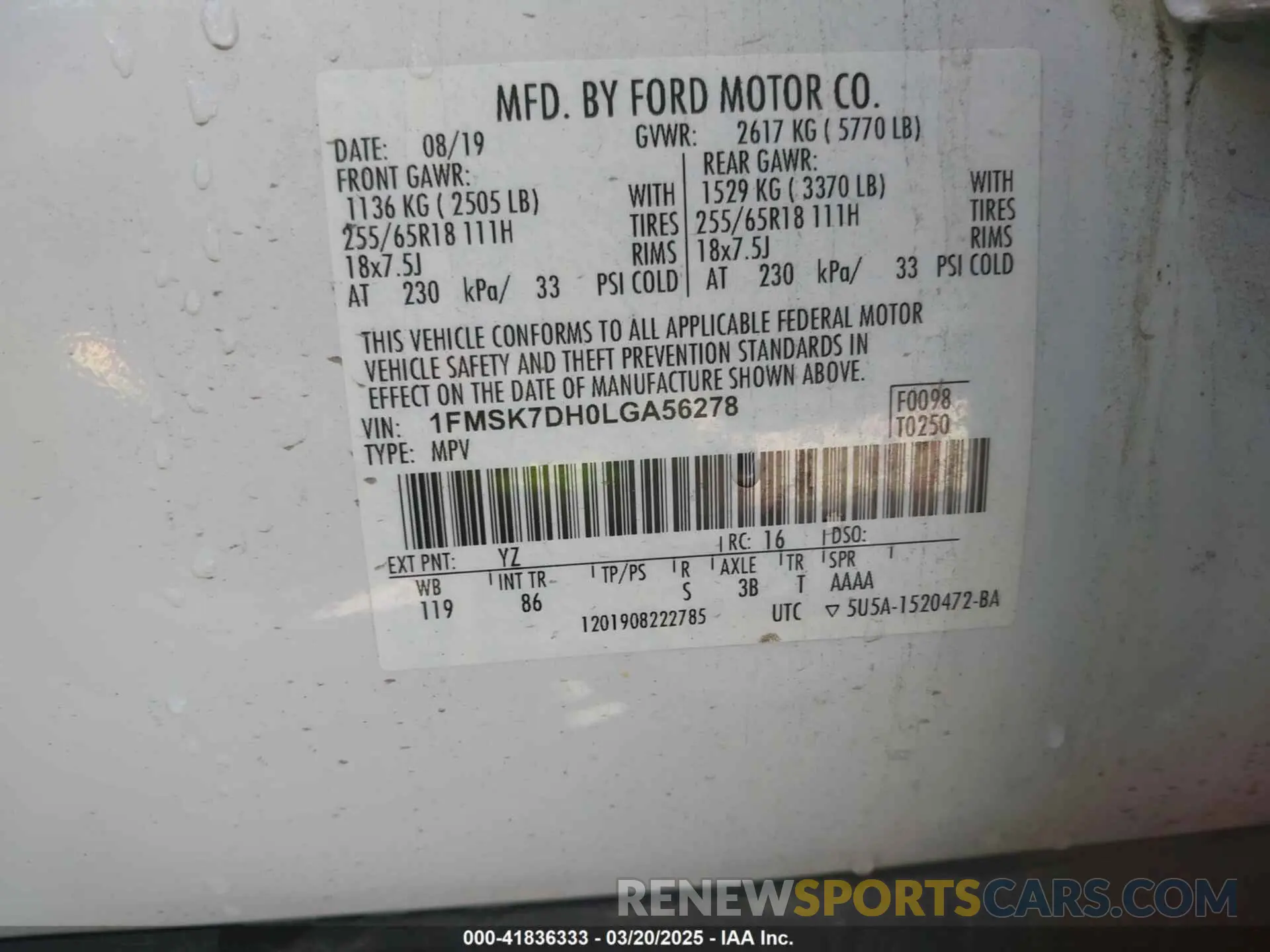 9 Photograph of a damaged car 1FMSK7DH0LGA56278 FORD EXPLORER 2020