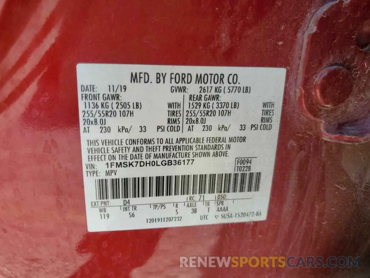 13 Photograph of a damaged car 1FMSK7DH0LGB36177 FORD EXPLORER 2020