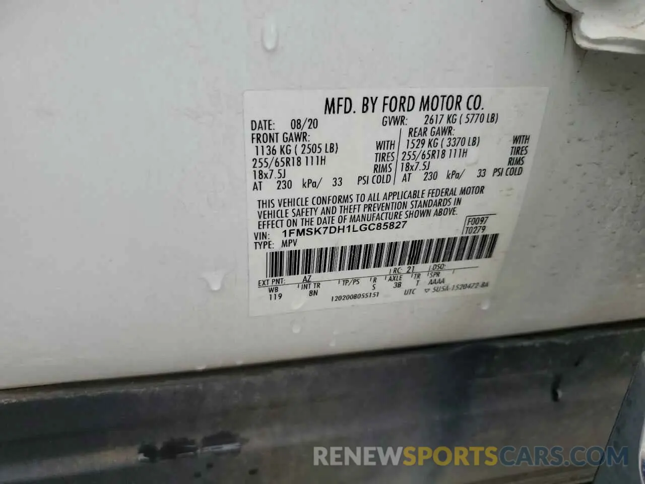 13 Photograph of a damaged car 1FMSK7DH1LGC85827 FORD EXPLORER 2020