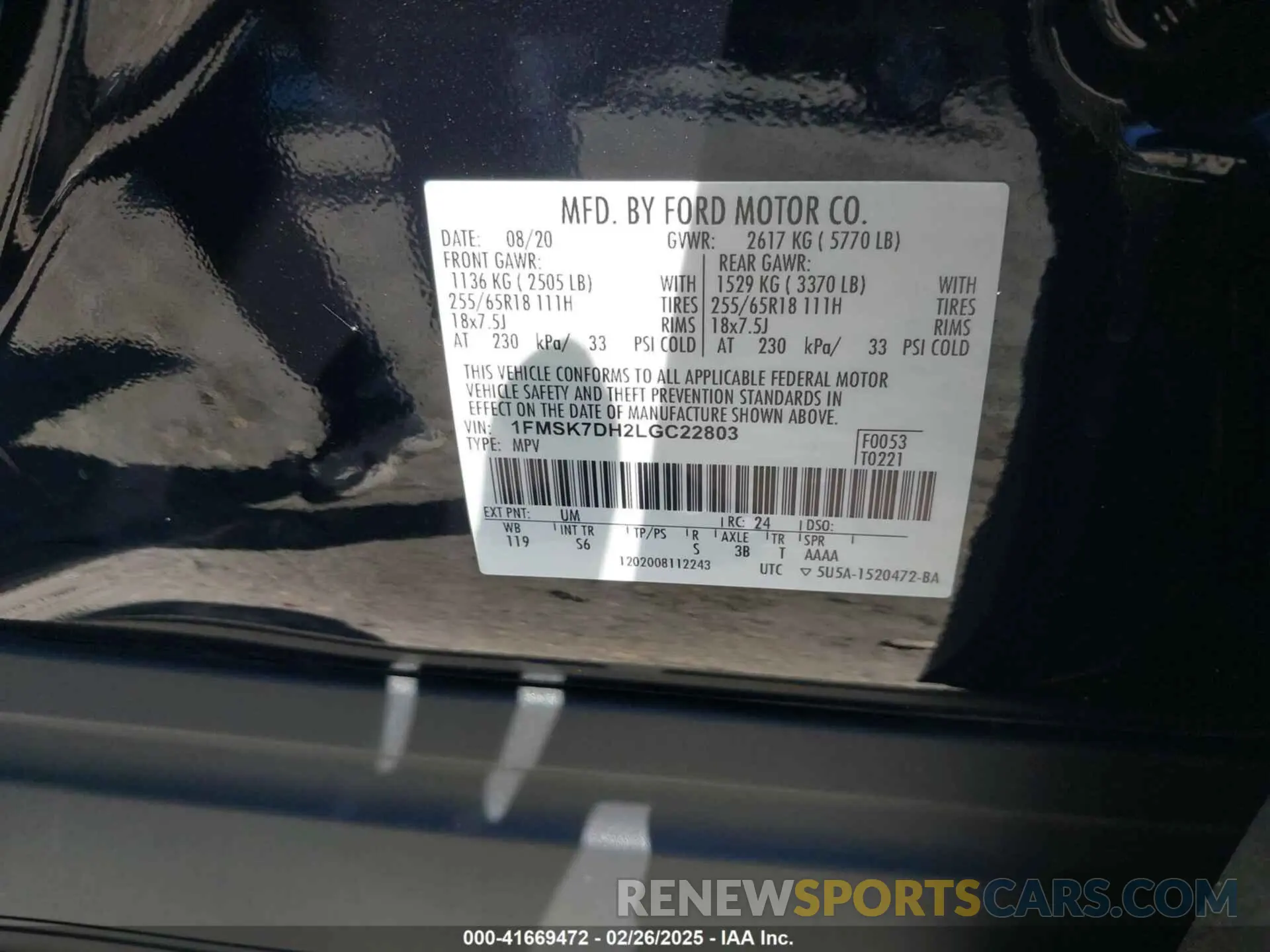 9 Photograph of a damaged car 1FMSK7DH2LGC22803 FORD EXPLORER 2020