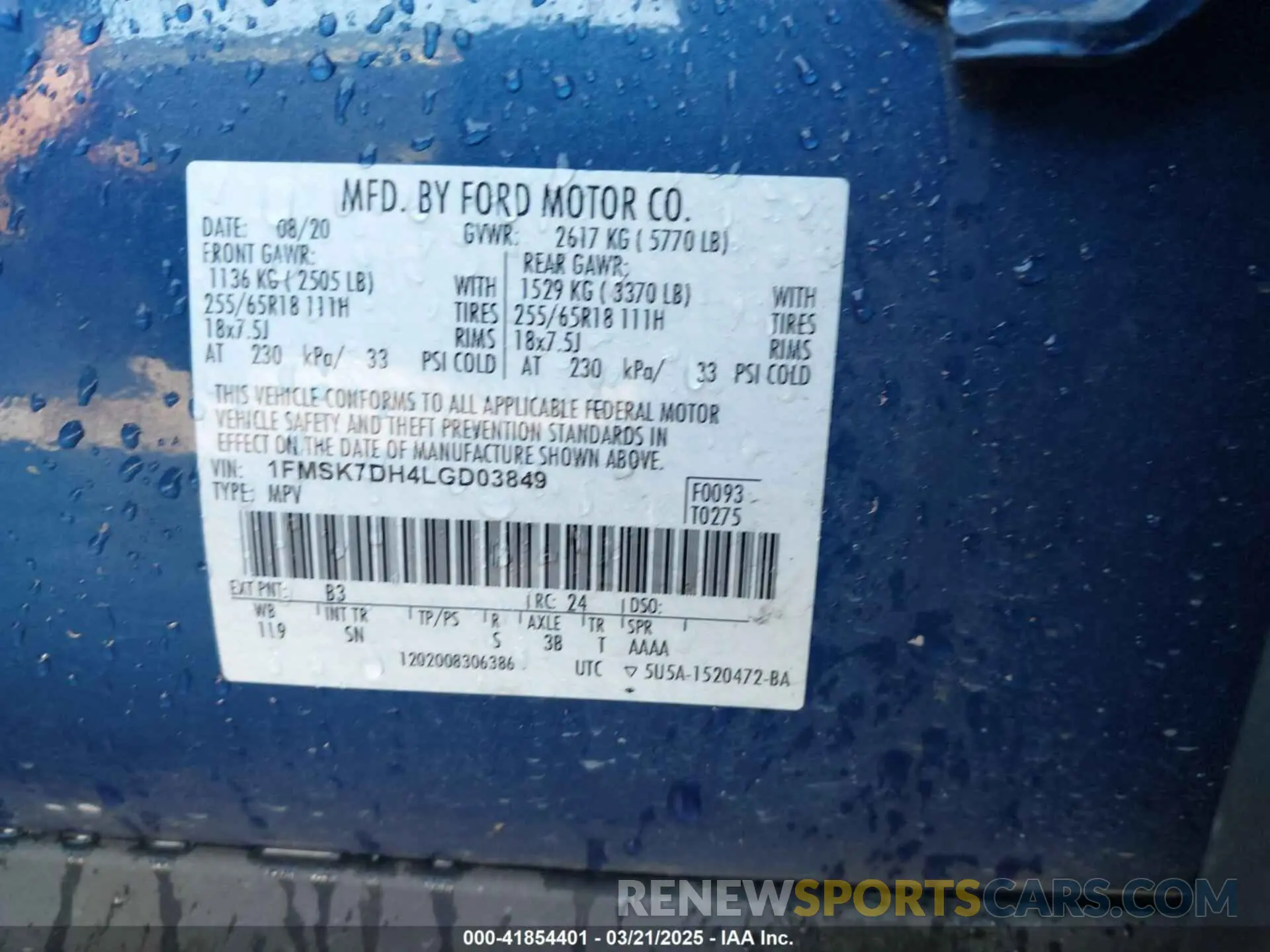 9 Photograph of a damaged car 1FMSK7DH4LGD03849 FORD EXPLORER 2020