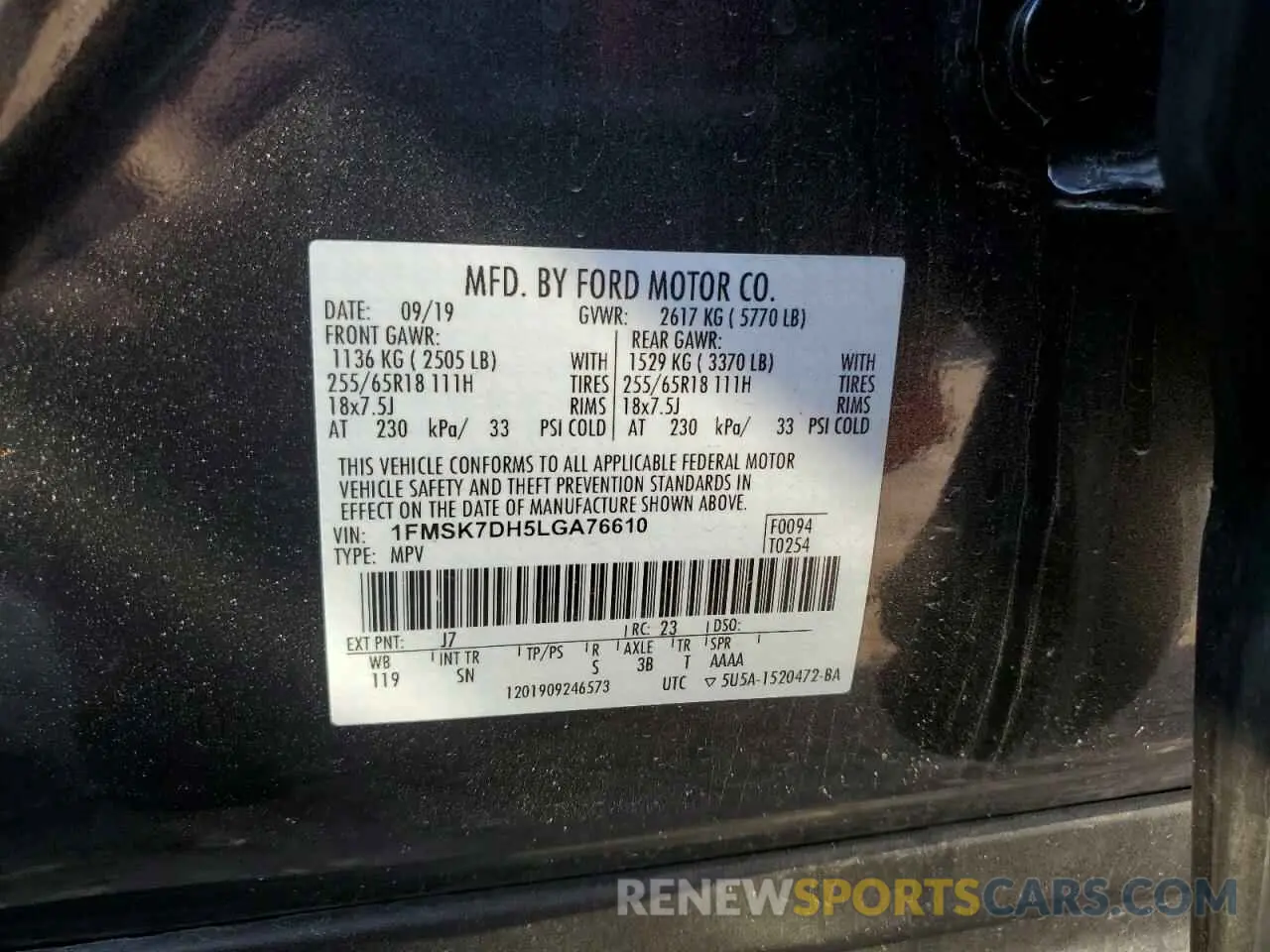 13 Photograph of a damaged car 1FMSK7DH5LGA76610 FORD EXPLORER 2020