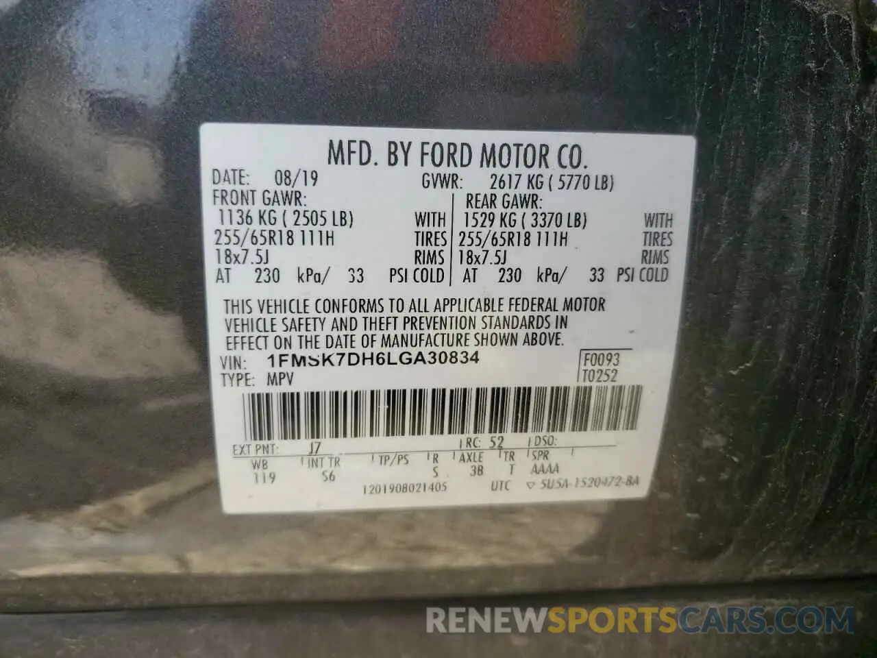 13 Photograph of a damaged car 1FMSK7DH6LGA30834 FORD EXPLORER 2020