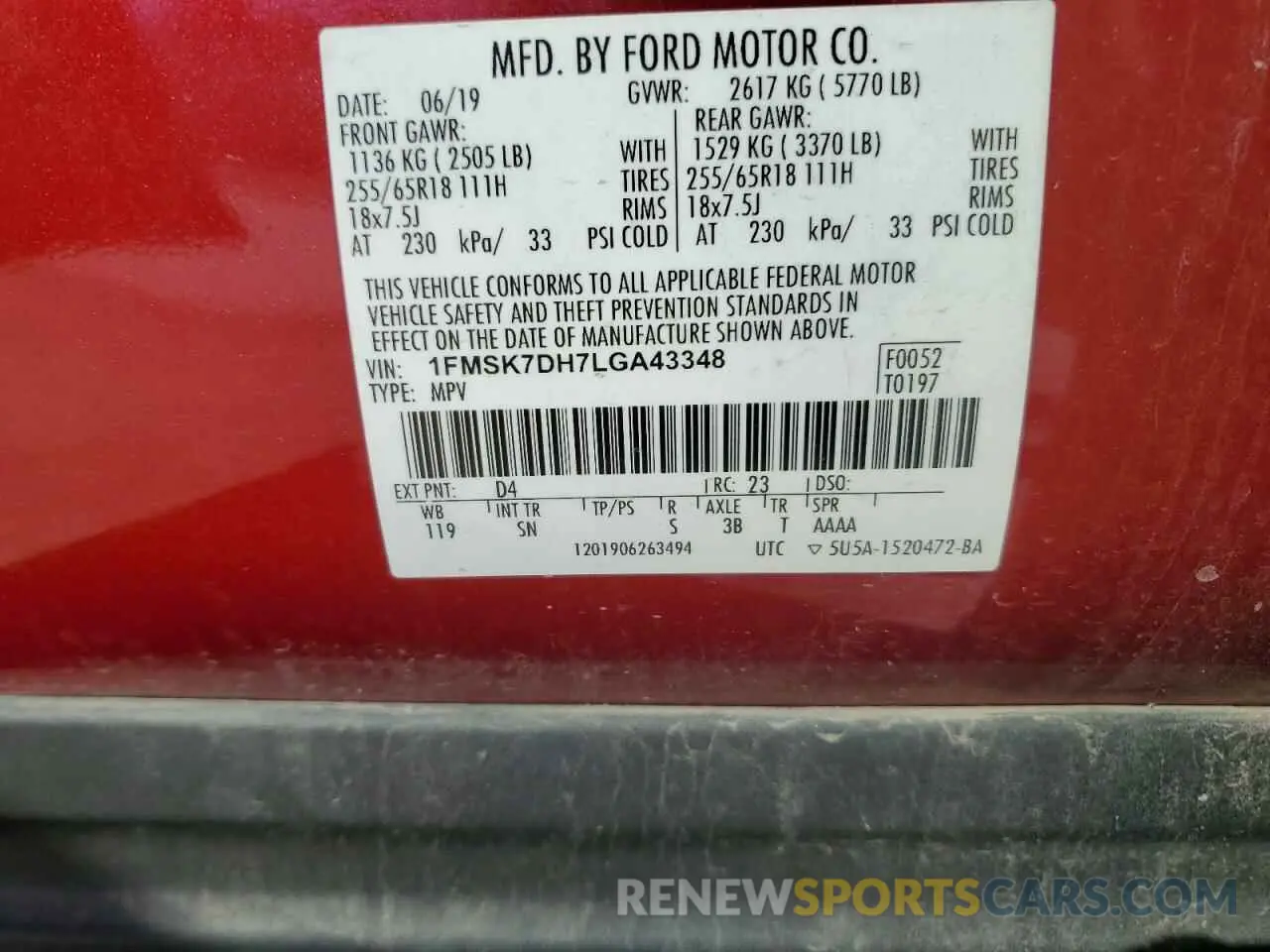 13 Photograph of a damaged car 1FMSK7DH7LGA43348 FORD EXPLORER 2020