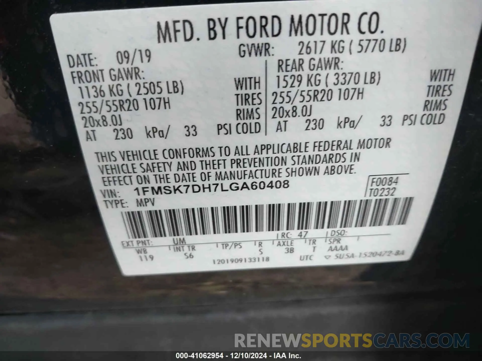 9 Photograph of a damaged car 1FMSK7DH7LGA60408 FORD EXPLORER 2020