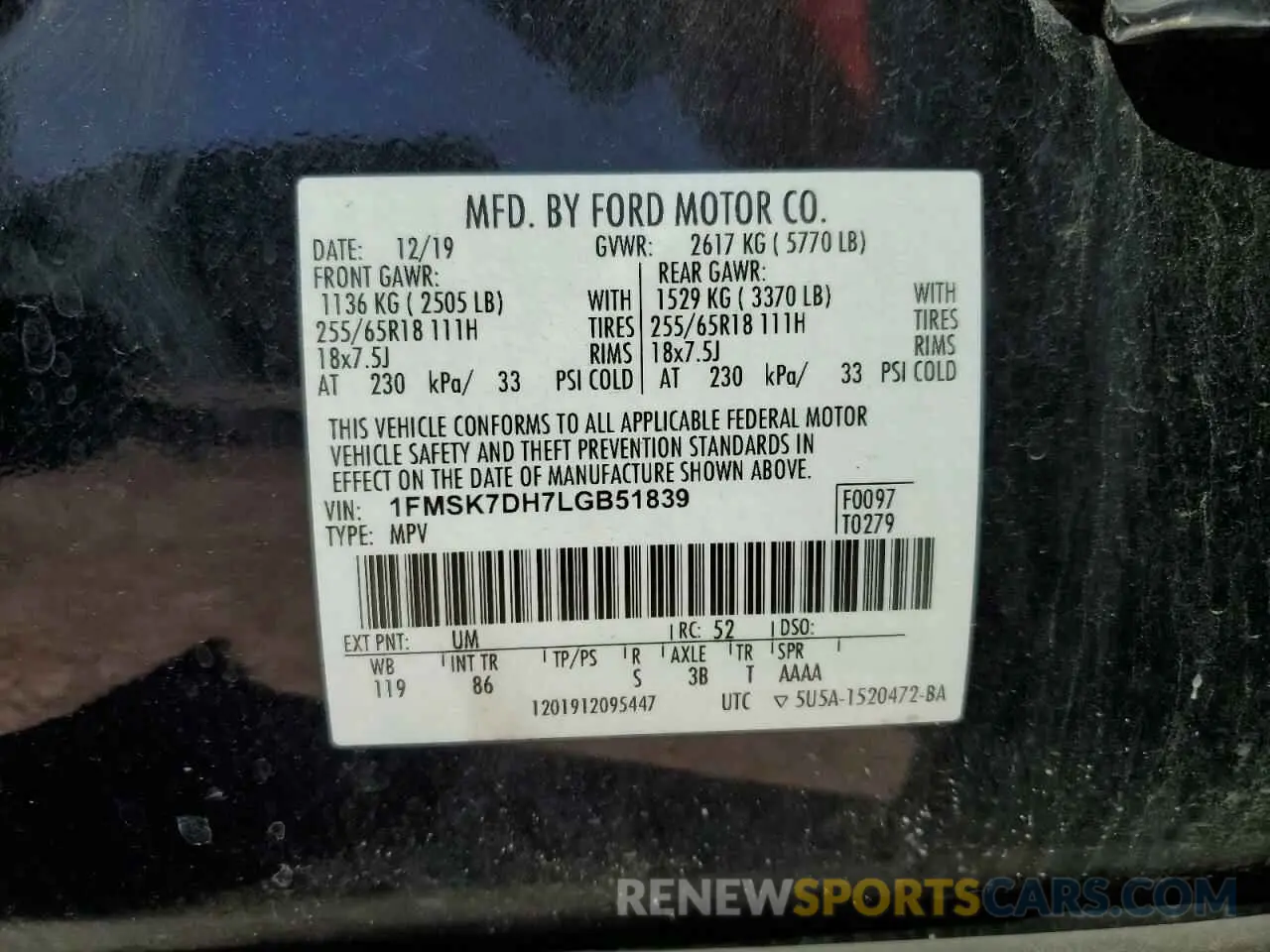 13 Photograph of a damaged car 1FMSK7DH7LGB51839 FORD EXPLORER 2020